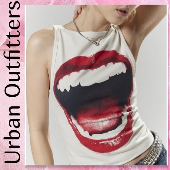 Silence + Noise Mercedes Lips Graphic Tank Top URBAN OUTFITTERS NWT/NWOT - Picture 1 of 7